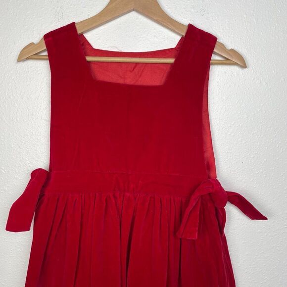 VTG Red Velvet Square Neck Overall Tie Waist Dress - Picture 3 of 8